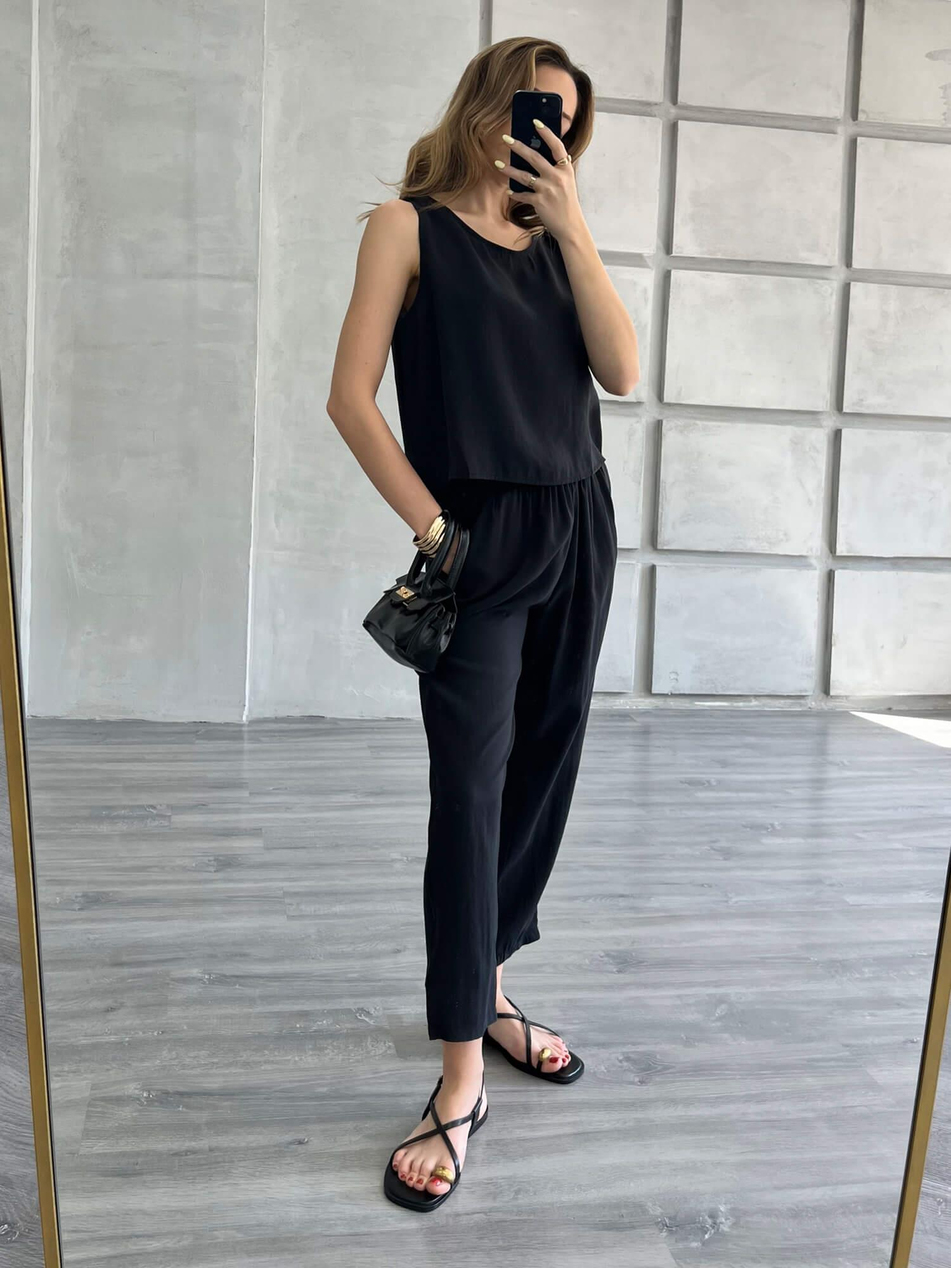 Kolsuz Bluz Pantolon Takım Siyah-Coral