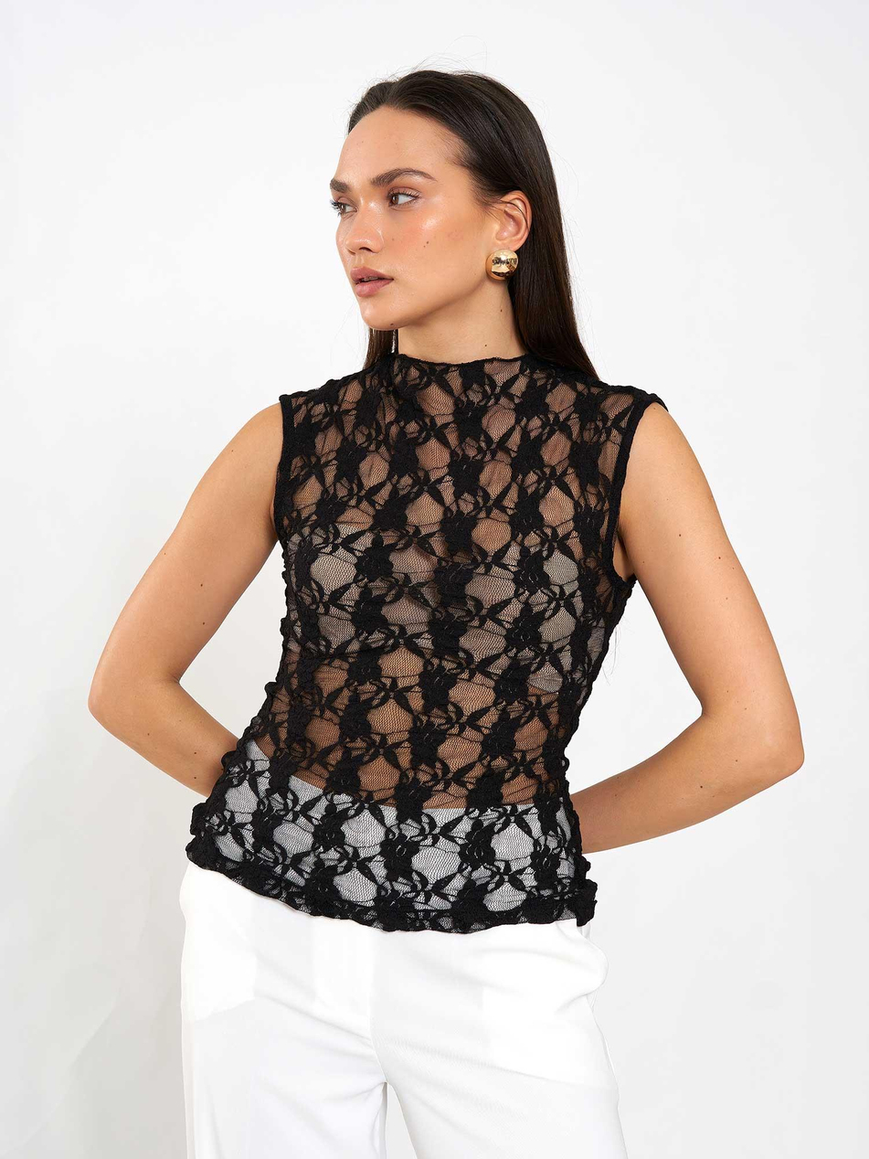 Kolsuz Dantel Bluz 071859 SiyahCoral