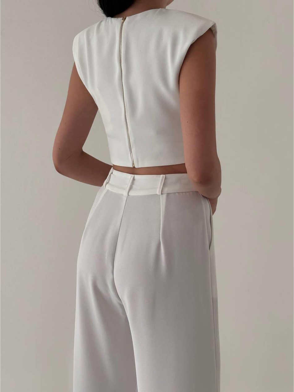 Kolsuz Vatkalı Bluz Pantolon Takım 6011 BeyazCoral