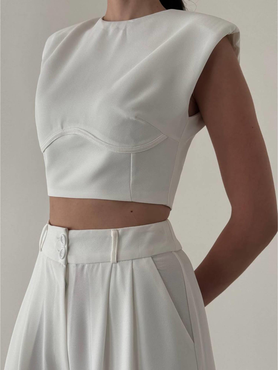 Kolsuz Vatkalı Bluz Pantolon Takım 6011 BeyazCoral