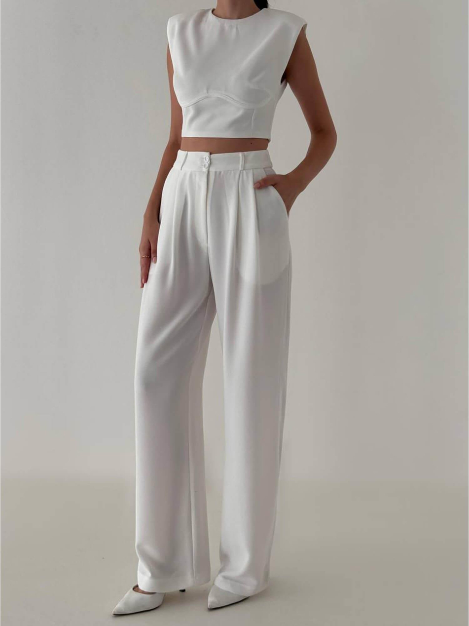 Kolsuz Vatkalı Bluz Pantolon Takım 6011 BeyazCoral