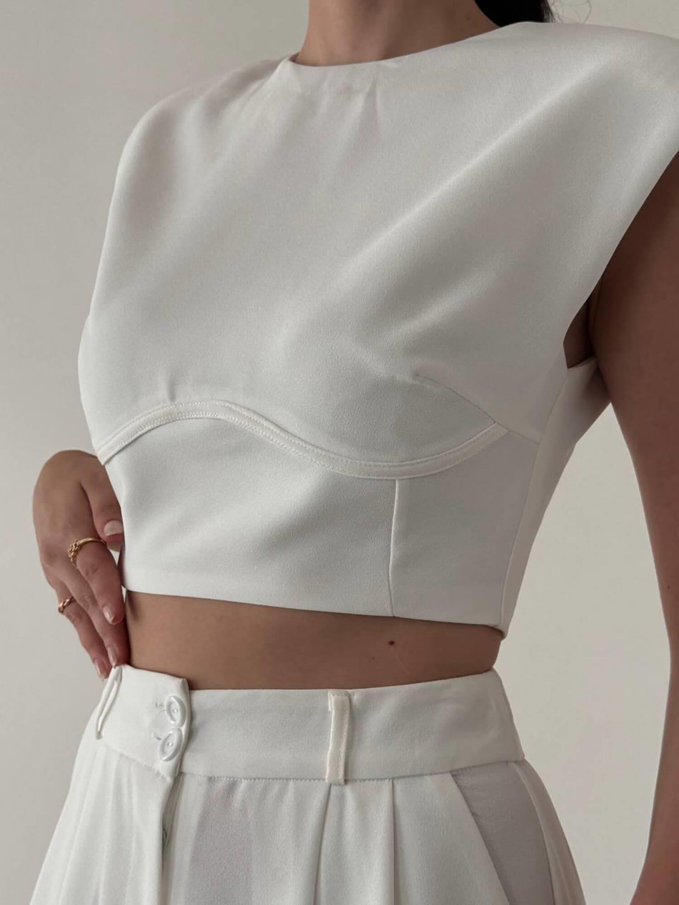 Kolsuz Vatkalı Bluz Pantolon Takım 6011 BeyazCoral