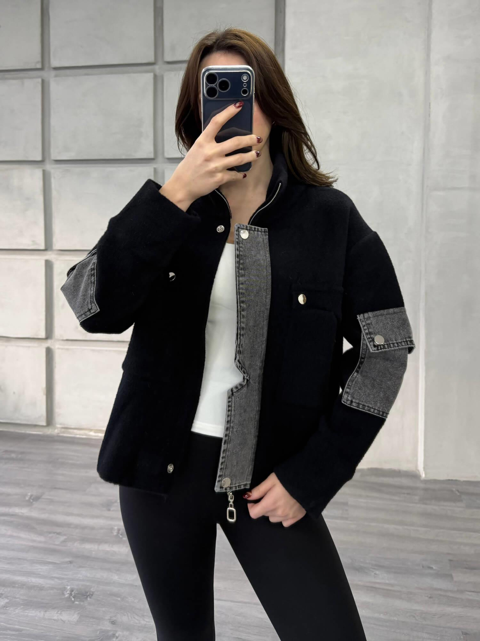 Kot Detaylı Dik Yaka Yumoş Hırka 140422 SiyahCoral