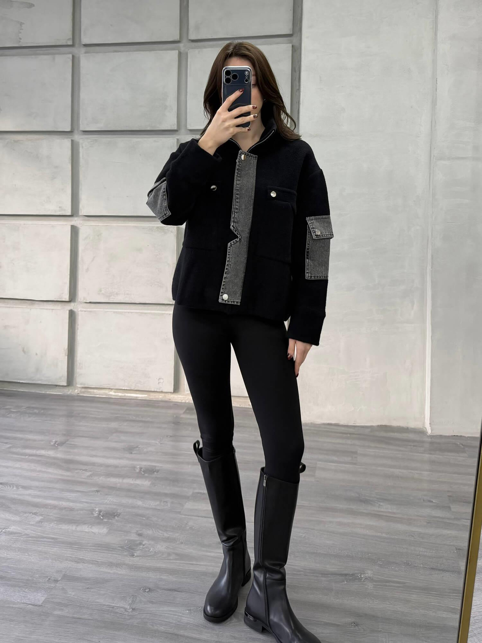 Kot Detaylı Dik Yaka Yumoş Hırka 140422 SiyahCoral