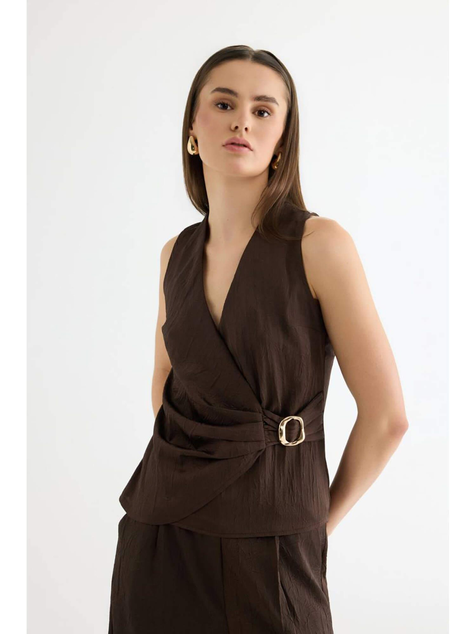 Kruvaze Tokalı Bluz Blz01458 KahveCoral