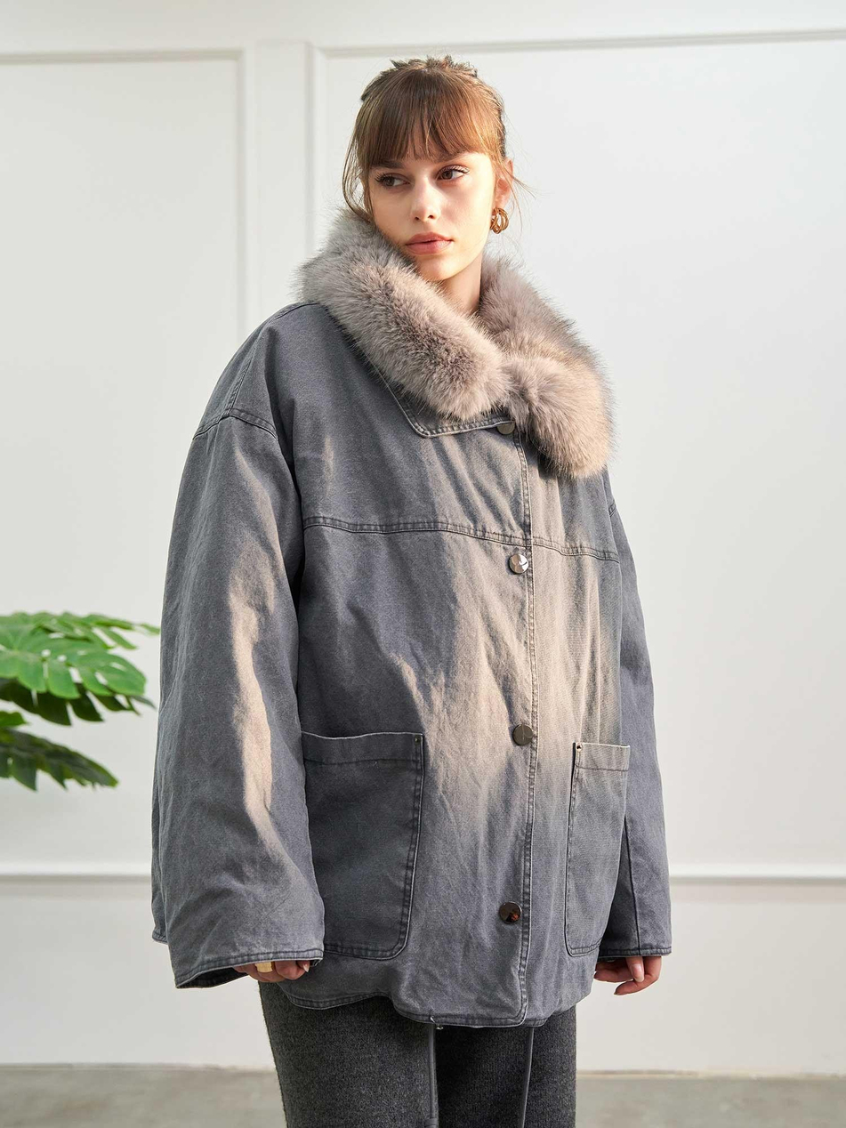 Kürk Garnili Mont 160962 Oversize GriCoral