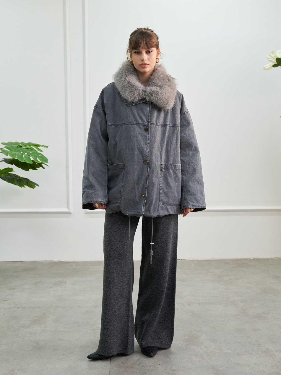 Kürk Garnili Mont 160962 Oversize GriCoral