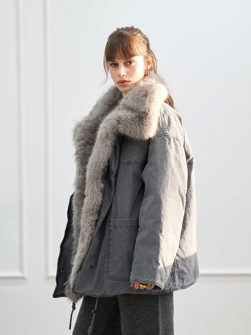 Kürk Garnili Mont 160962 Oversize GriCoral