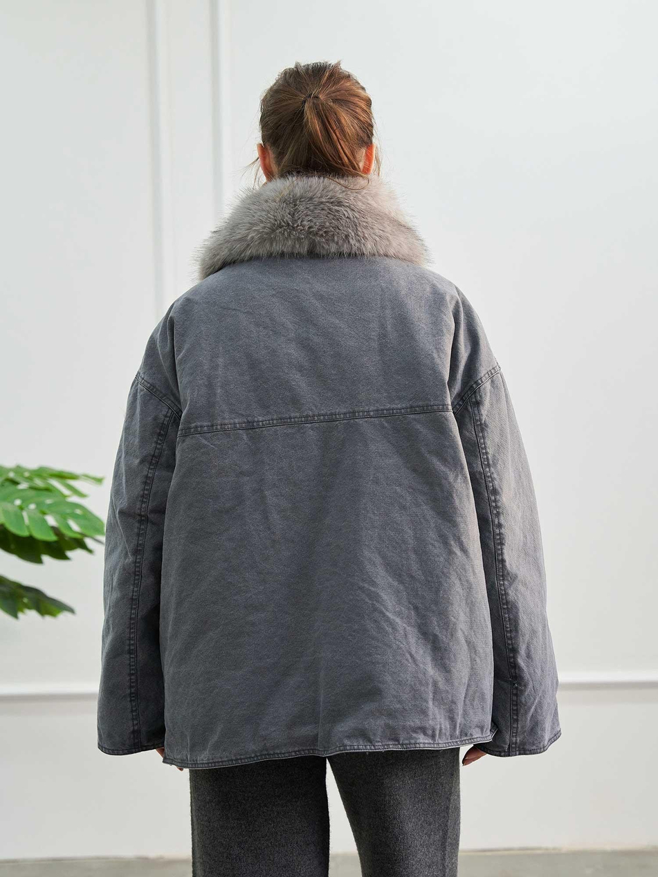 Kürk Garnili Mont 160962 Oversize GriCoral