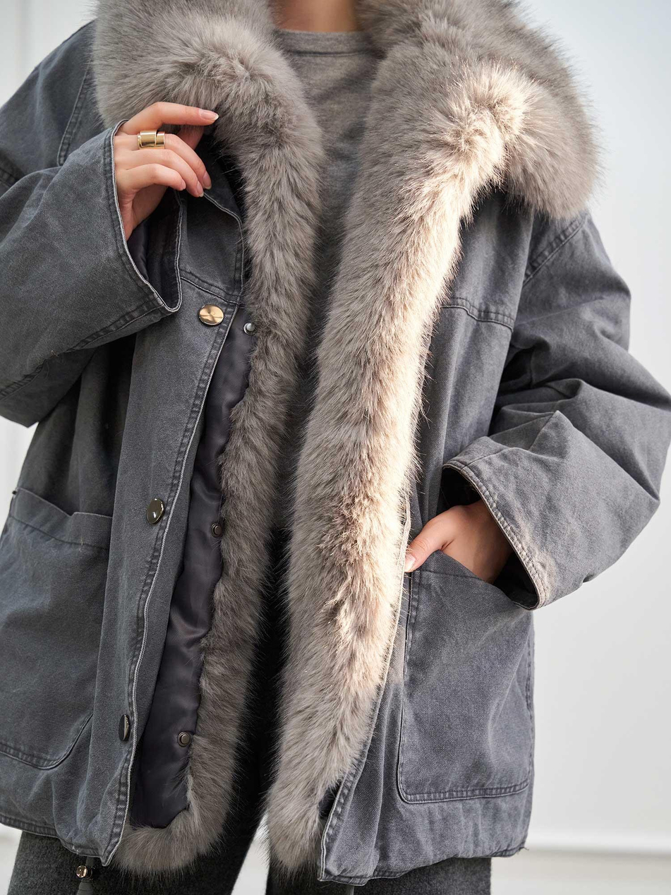 Kürk Garnili Mont 160962 Oversize GriCoral