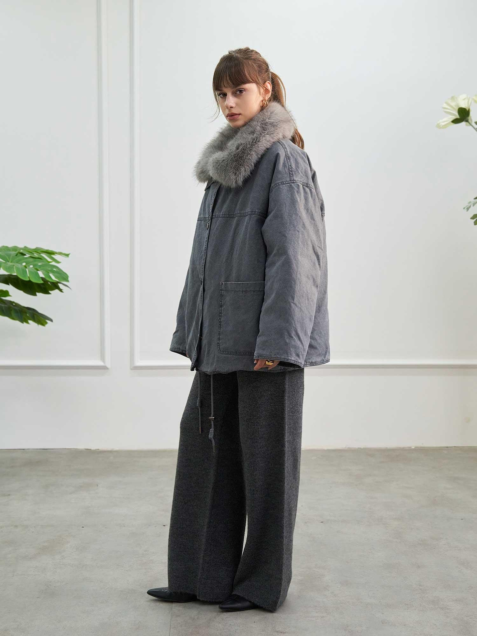 Kürk Garnili Mont 160962 Oversize GriCoral