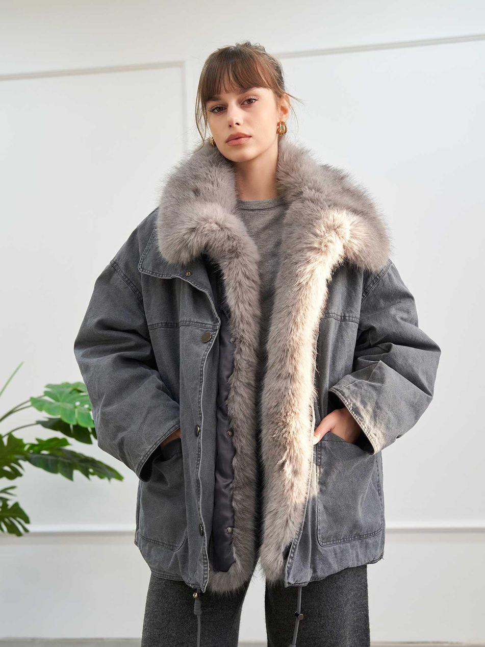 Kürk Garnili Mont 160962 Oversize GriCoral