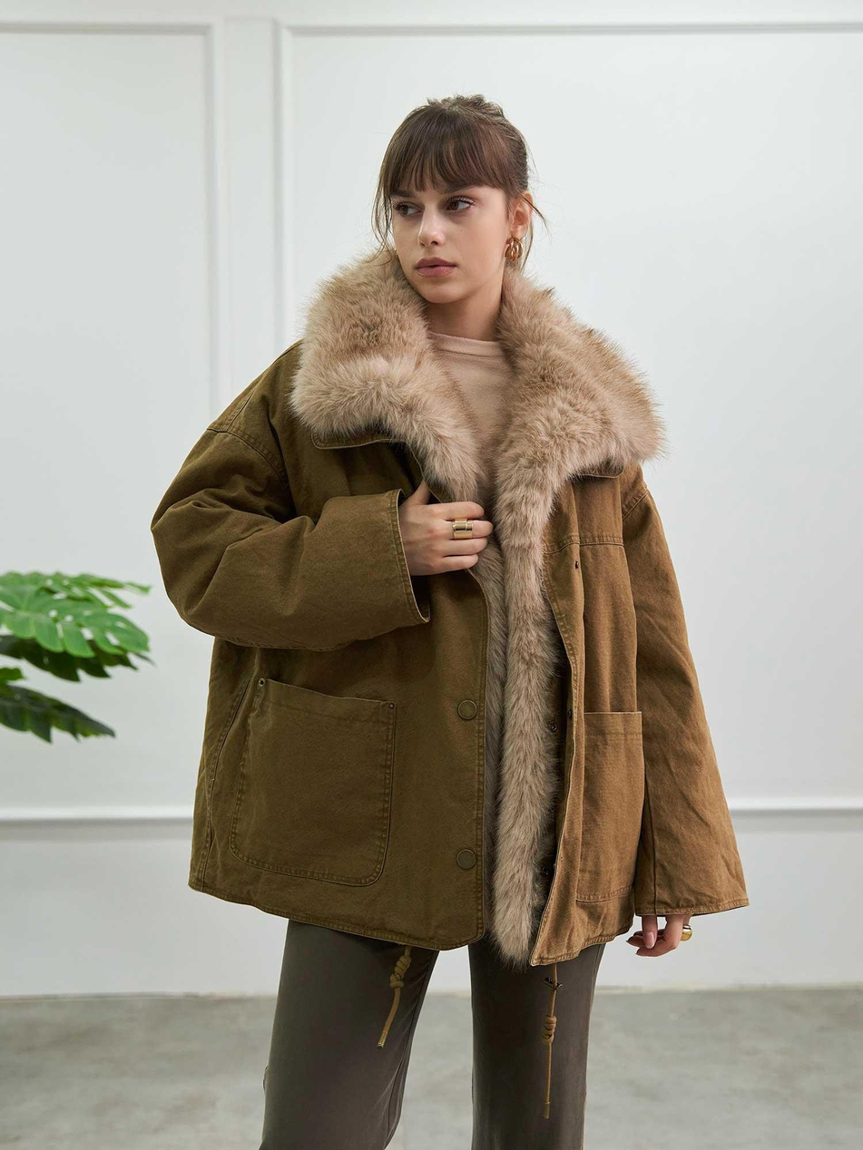 Kürk Garnili Mont 160962 Oversize HakiCoral