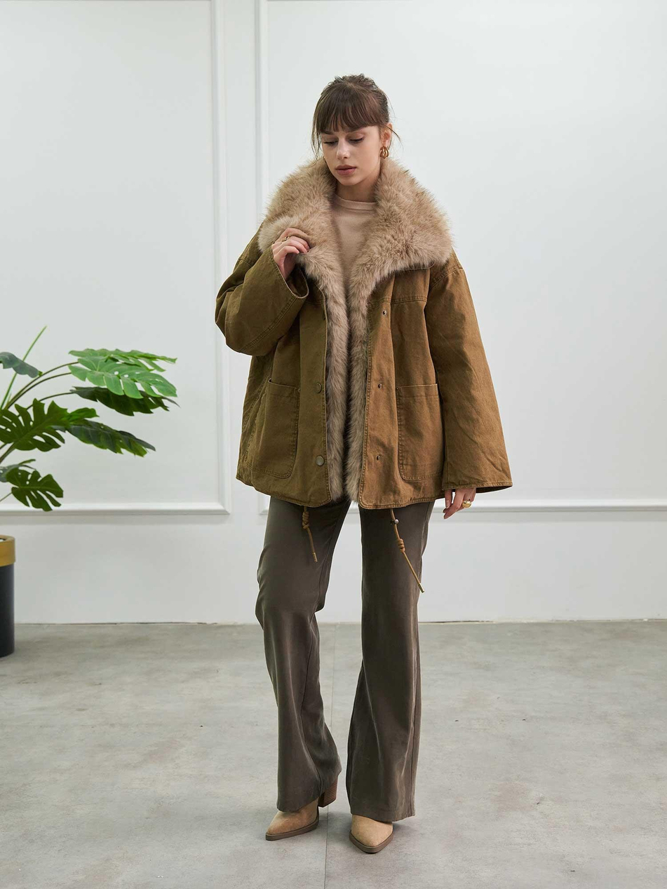 Kürk Garnili Mont 160962 Oversize HakiCoral