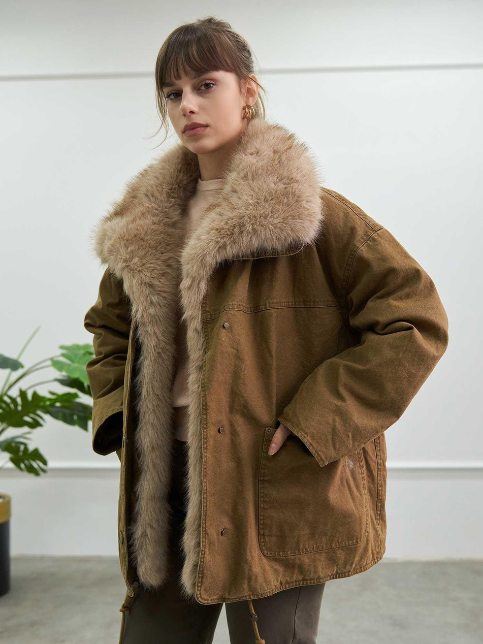 Kürk Garnili Mont 160962 Oversize HakiCoral