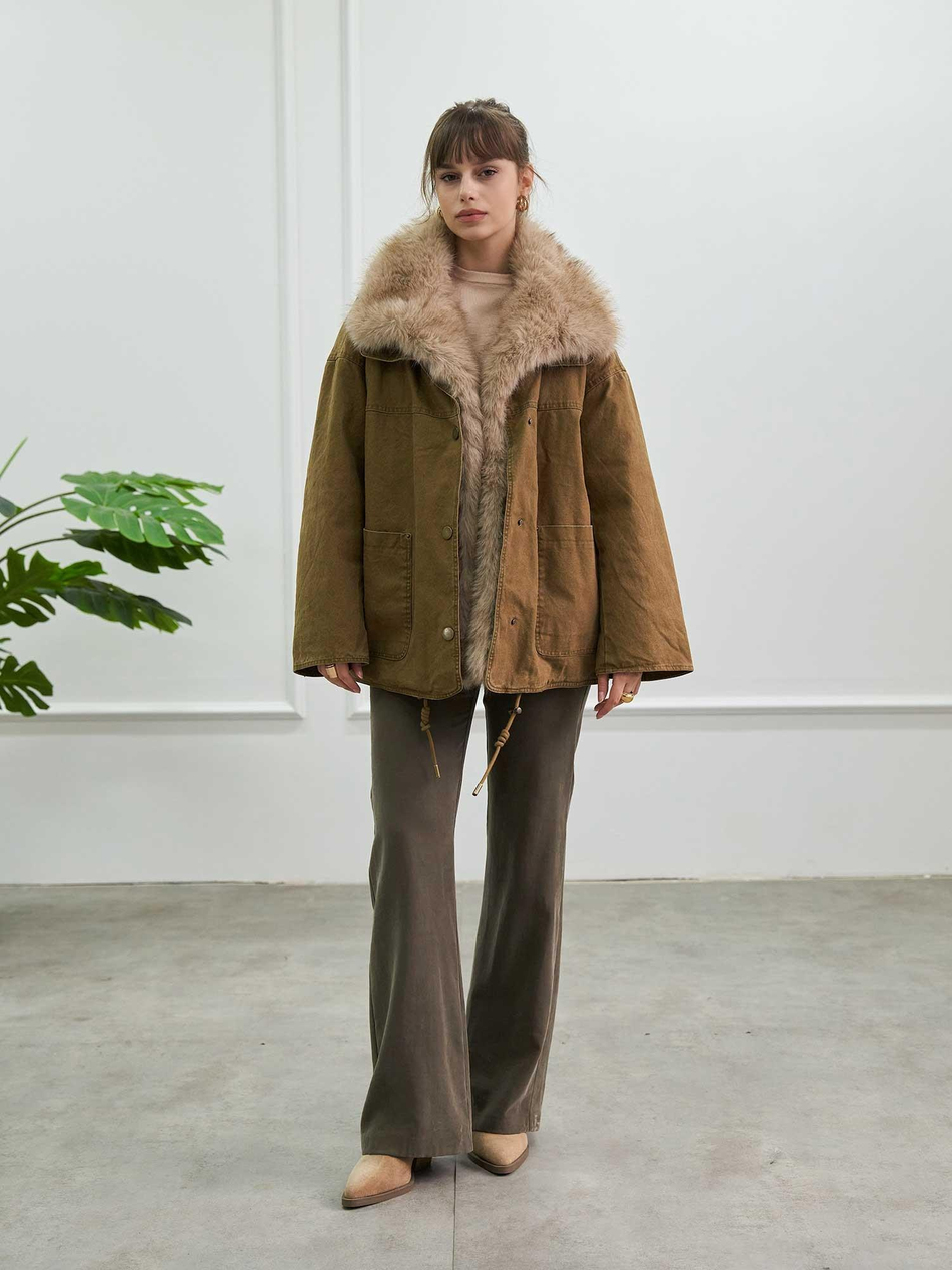 Kürk Garnili Mont 160962 Oversize HakiCoral