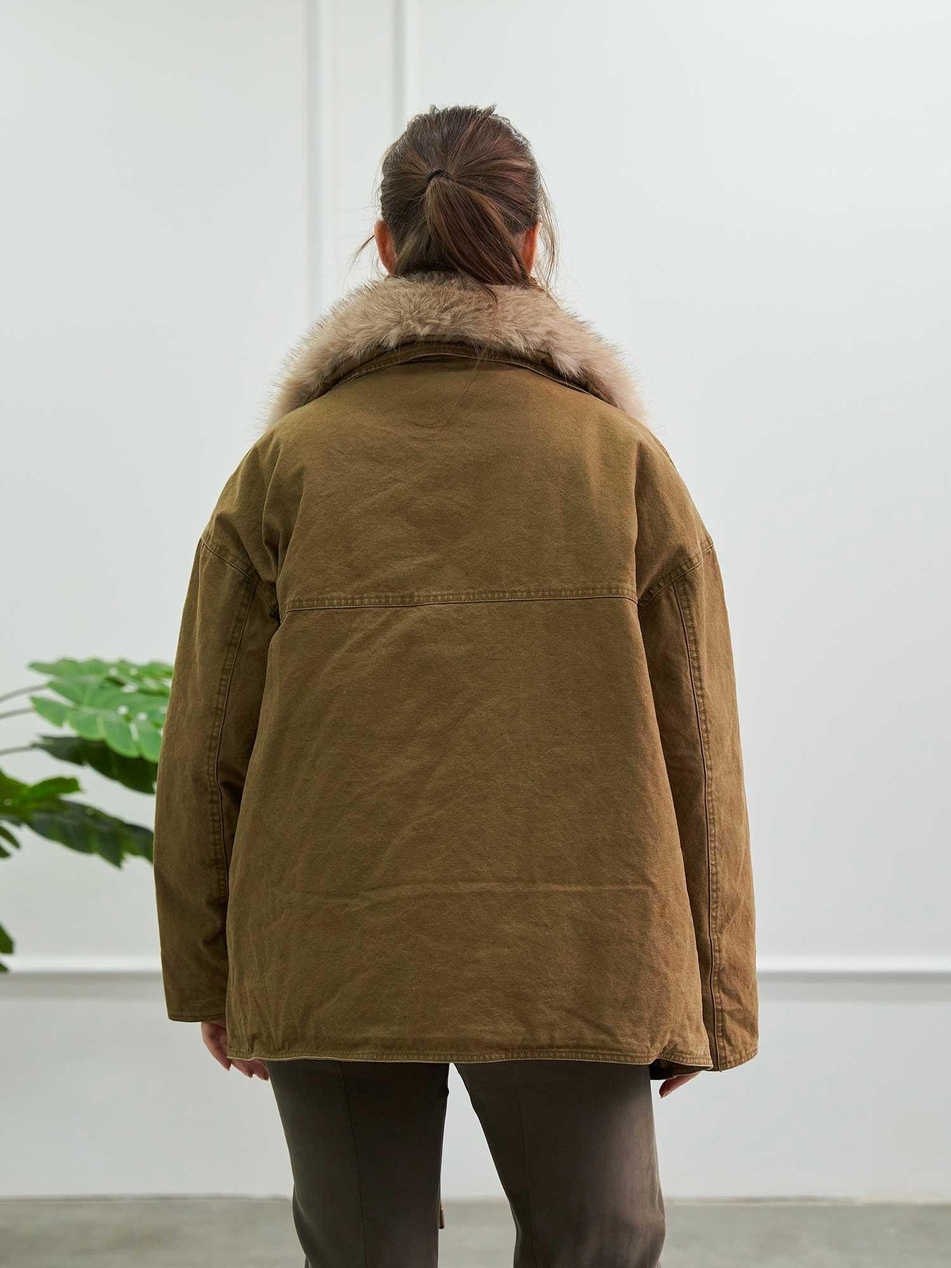 Kürk Garnili Mont 160962 Oversize HakiCoral