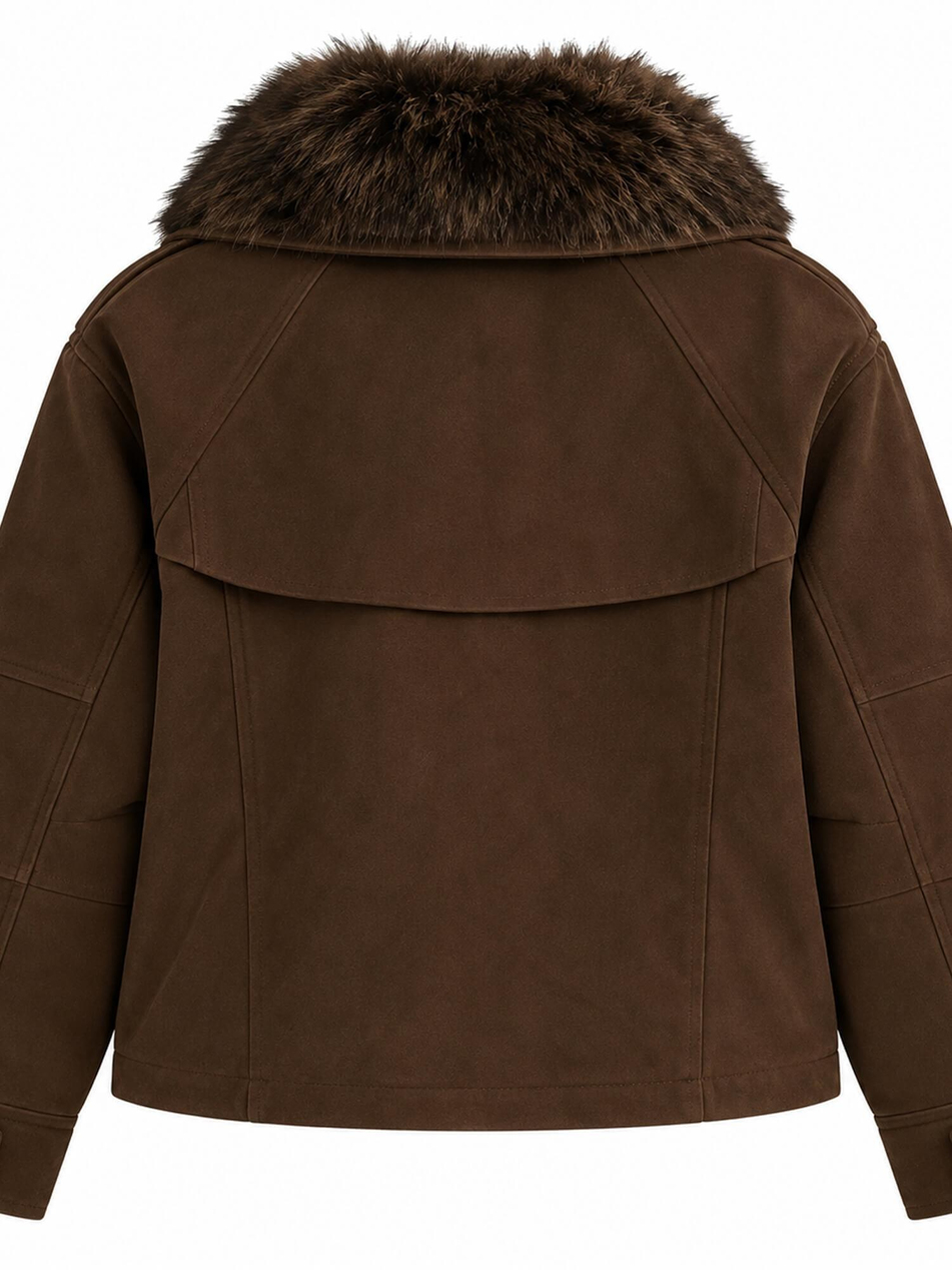 Kürk Yakalı Süet Mont 100029 KahveCoral