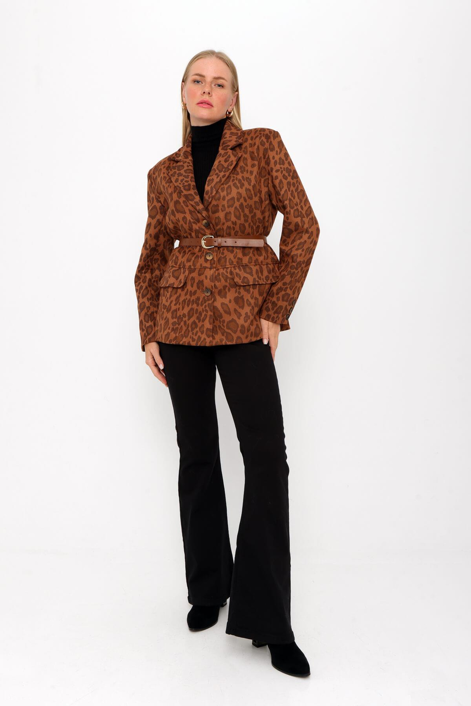 Leopar Desenli Blazer Ceket Leopar-Coral
