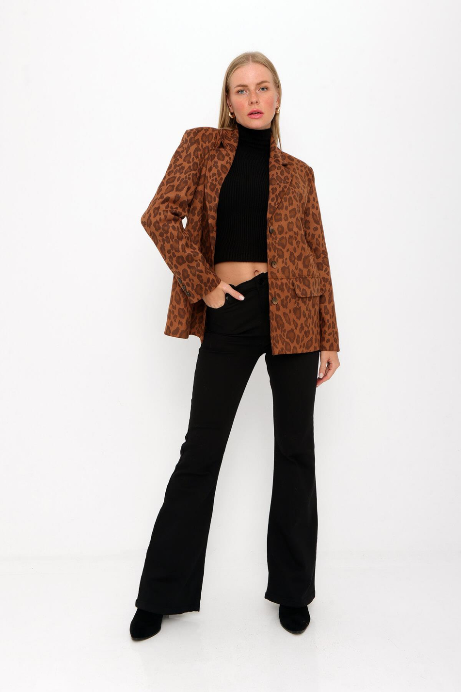 Leopar Desenli Blazer Ceket Leopar-Coral