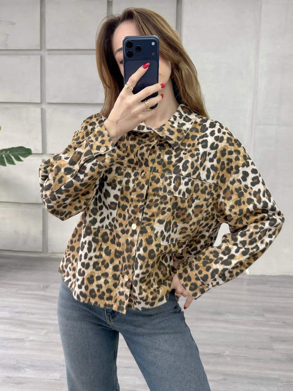Leopar Desenli Ceket 24273 KahveCoral