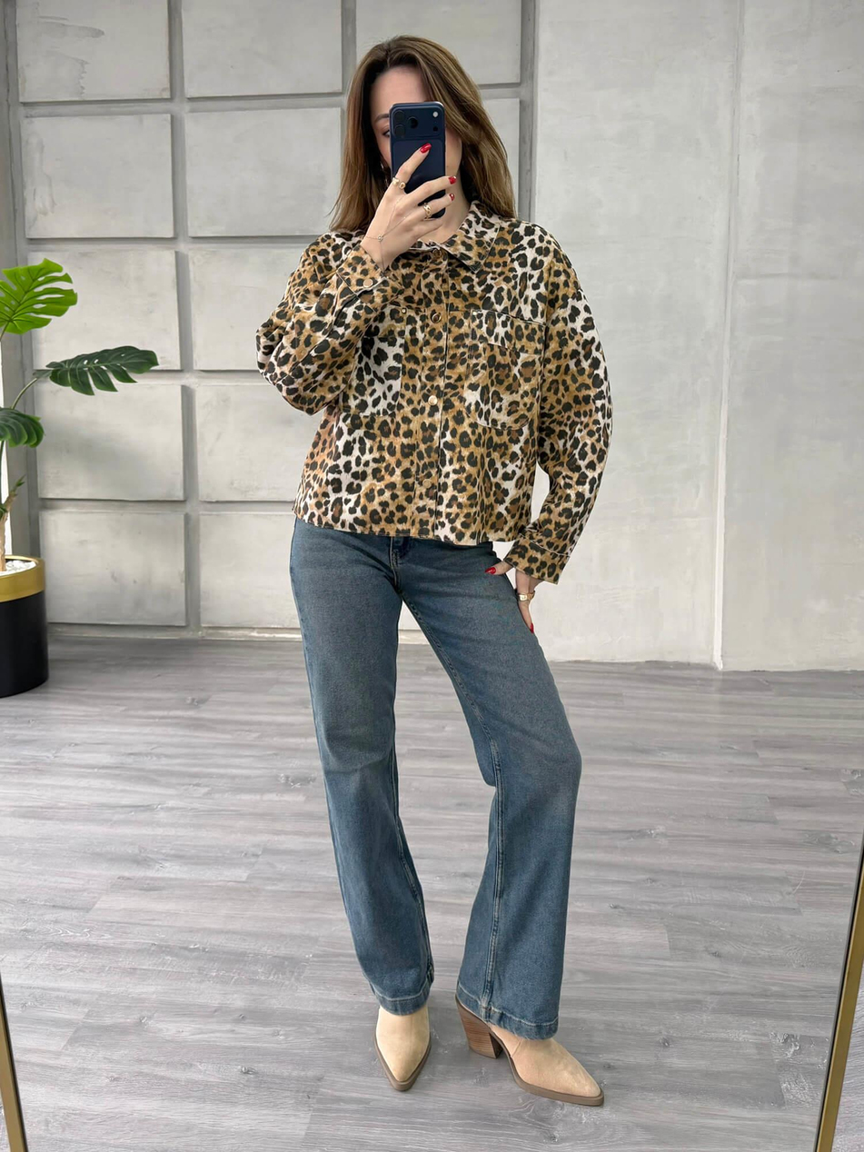 Leopar Desenli Ceket 24273 KahveCoral