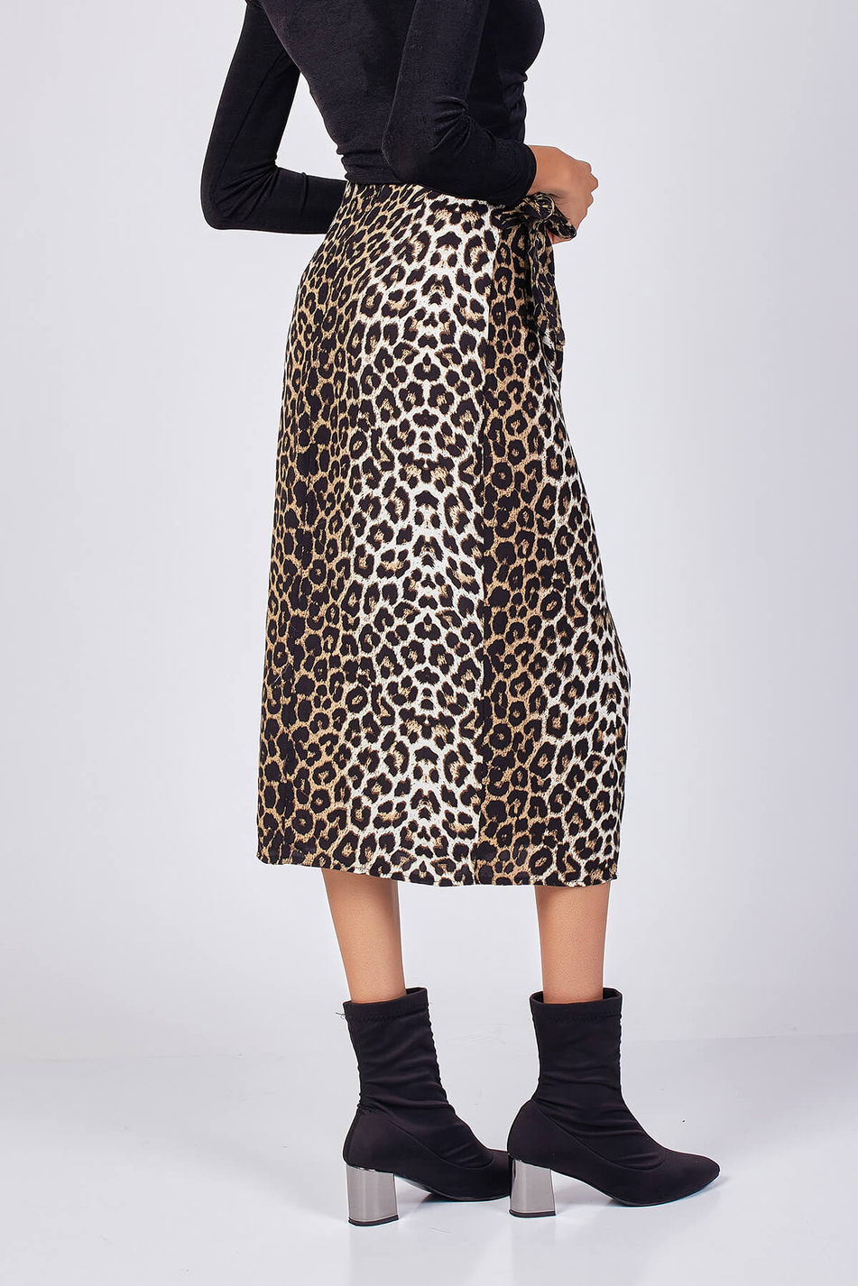 Leopar Desenli Etek Siyah - Beyaz-Coral