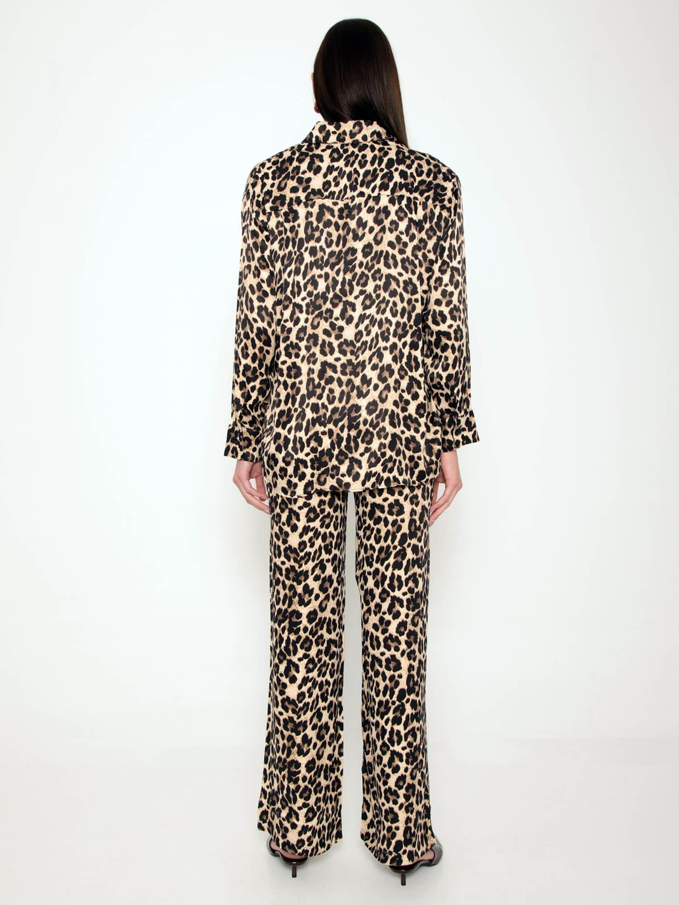 Leopar Desenli Gömlek Pantolon Takım Leopar-Coral