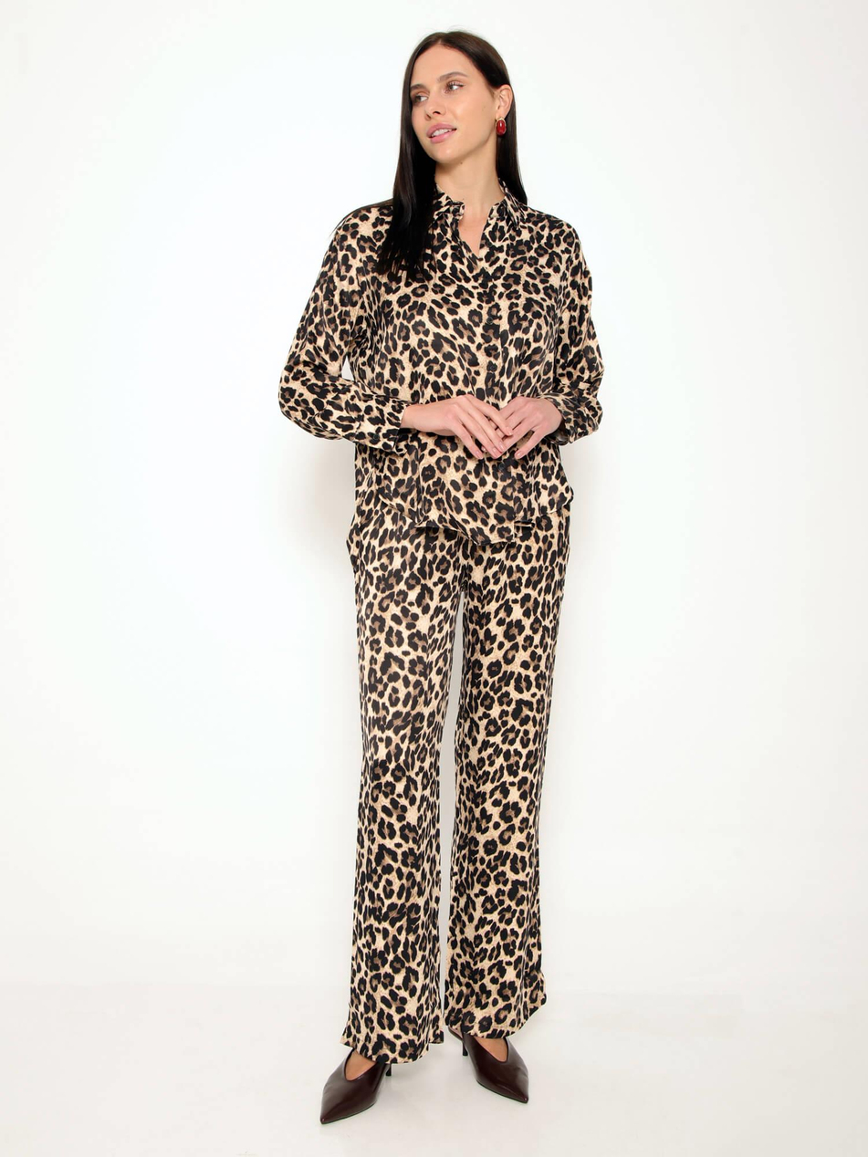 Leopar Desenli Gömlek Pantolon Takım Leopar-Coral