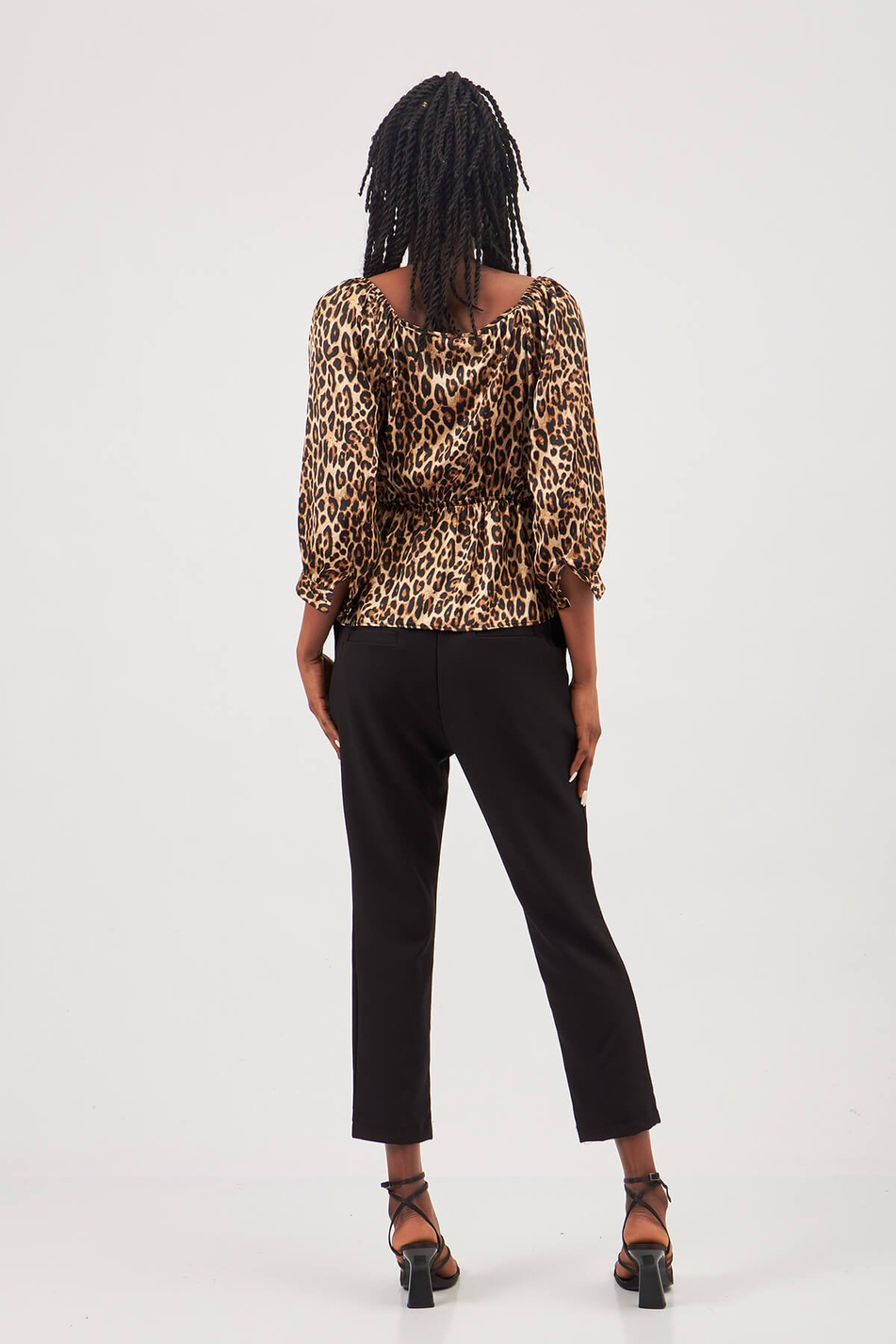 Leopar Desenli Kruvaze Bluz Siyah-Coral