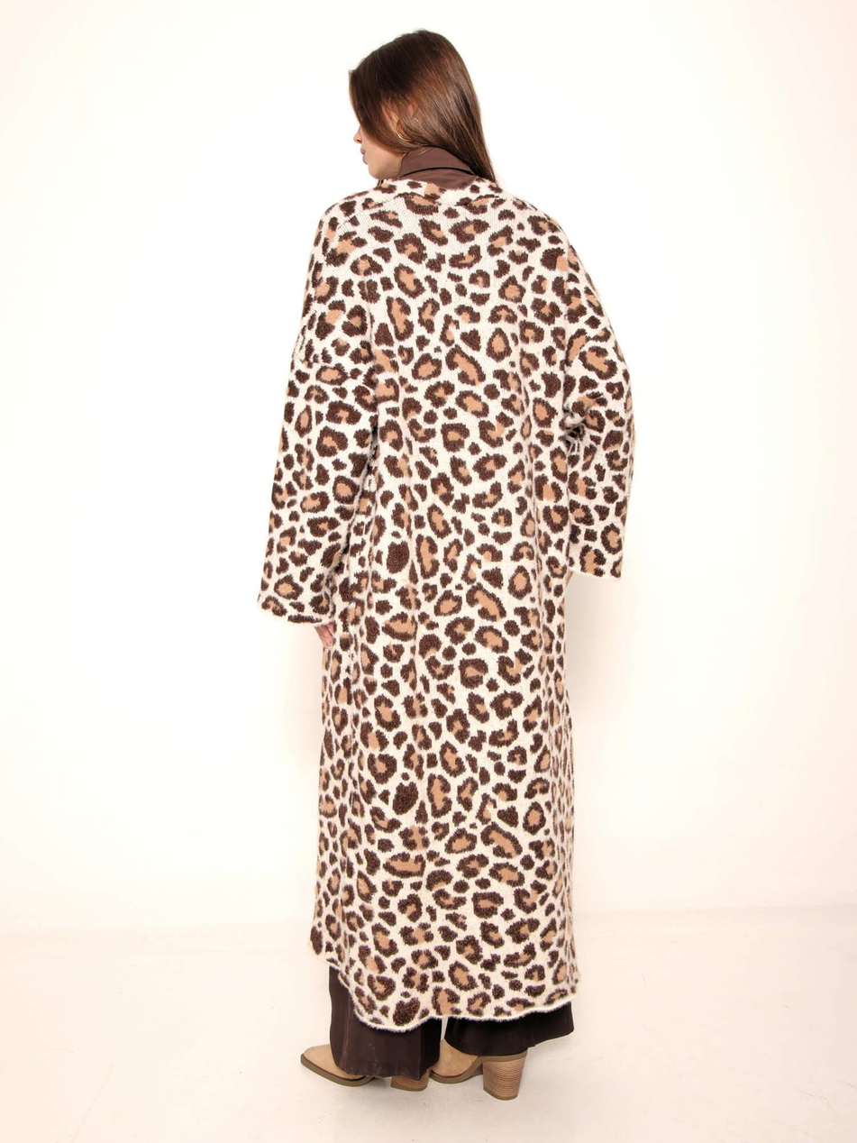 Leopar Desenli Uzun Hırka 4381 TaşCoral