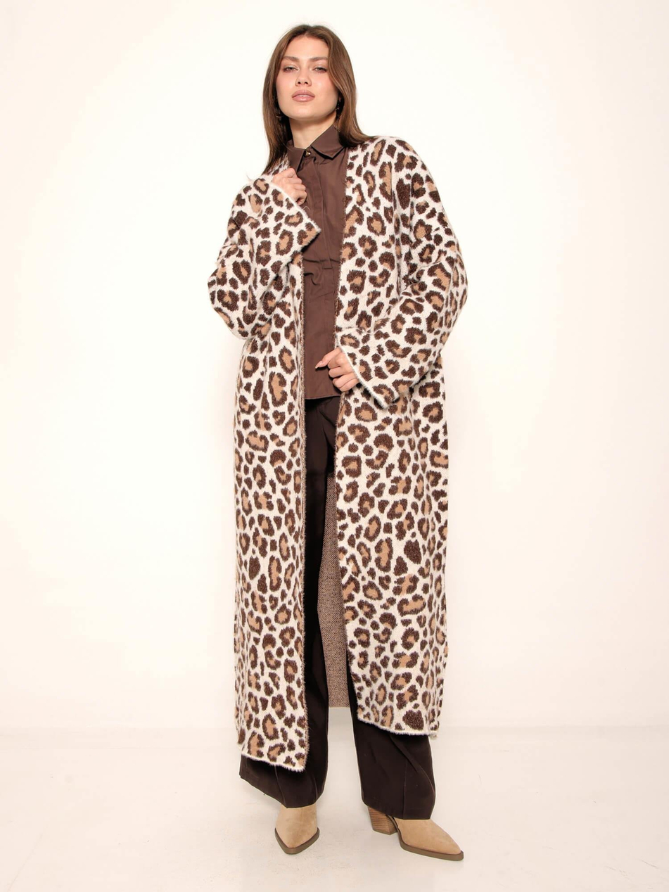 Leopar Desenli Uzun Hırka 4381 TaşCoral