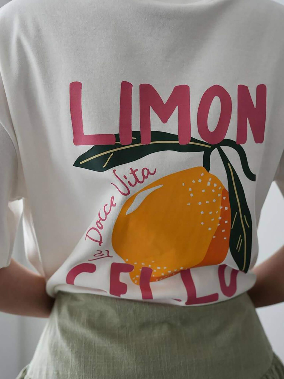 Limon Baskılı Tişört Beyaz-Coral