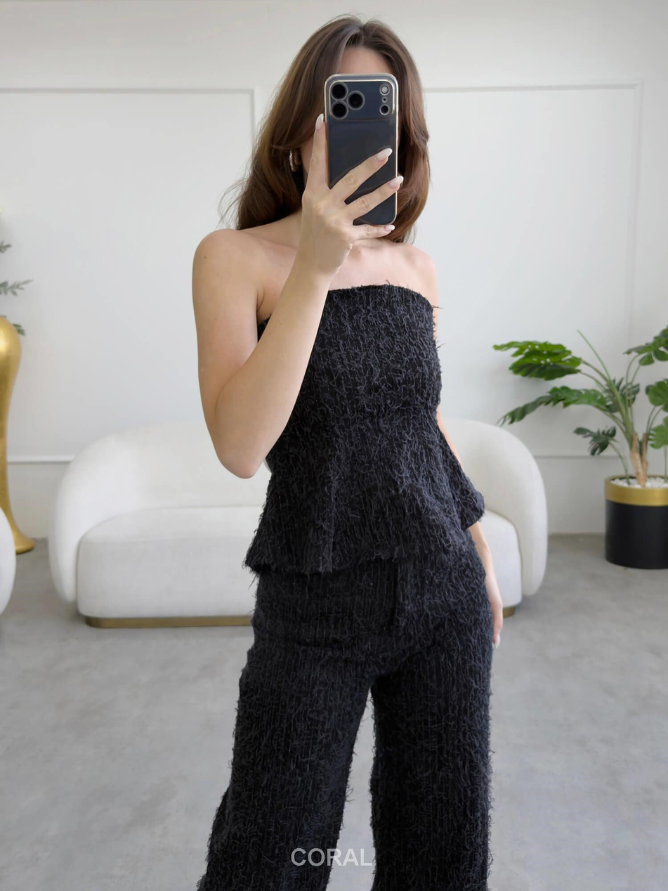 Nakışlı Bluz Pantolon Takım 30163 SiyahCoral