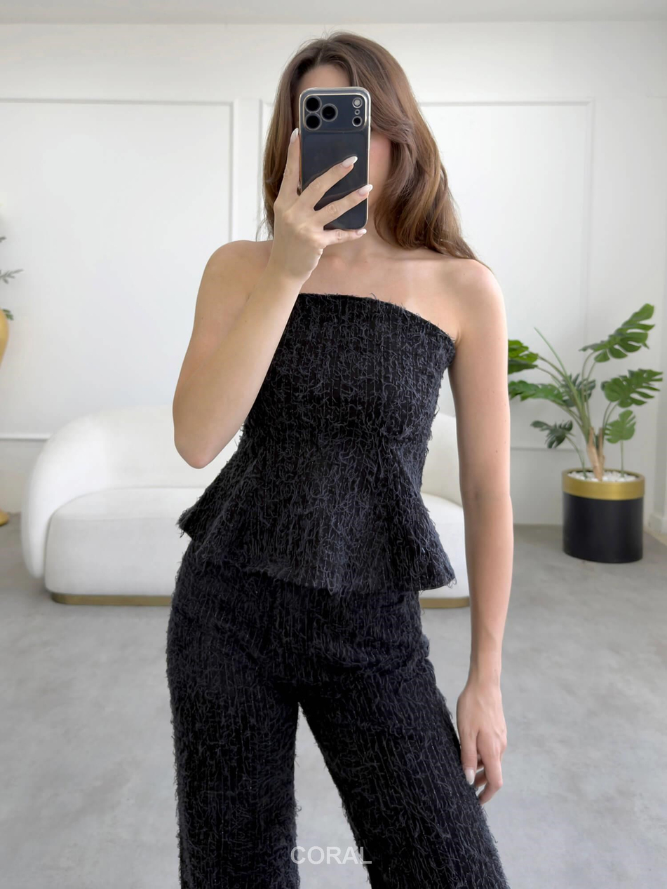 Nakışlı Bluz Pantolon Takım 30163 SiyahCoral