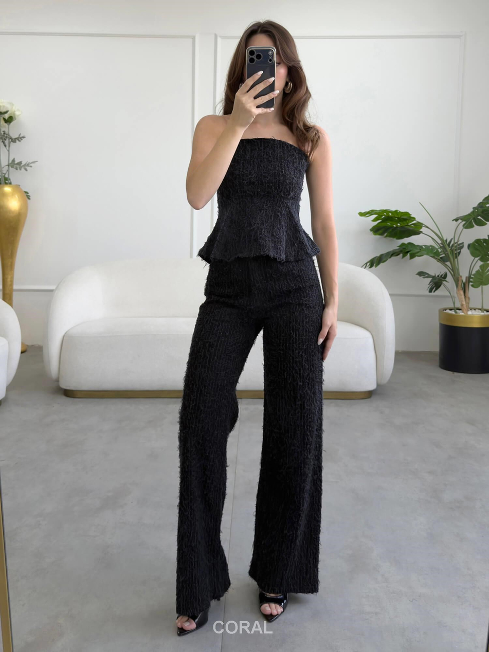 Nakışlı Bluz Pantolon Takım 30163 SiyahCoral