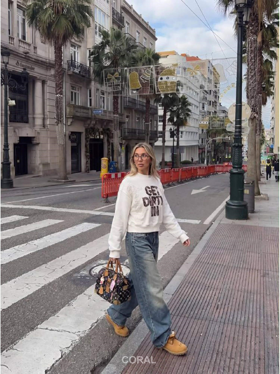 Nakışlı Resimli SweatShirt 5953 BeyazCoral
