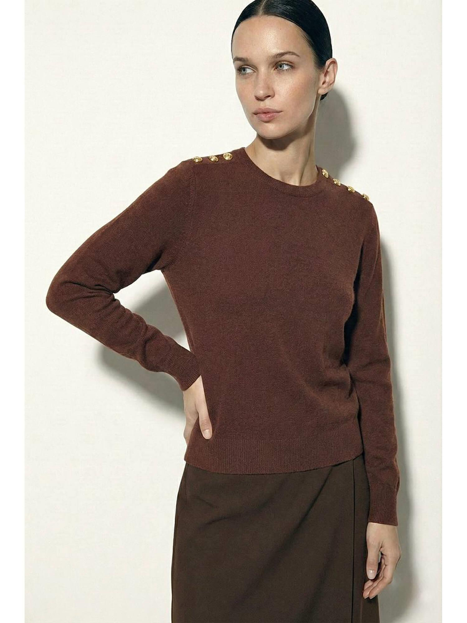 Omuzları Aksesuarlı Triko 5195 KahveCoral