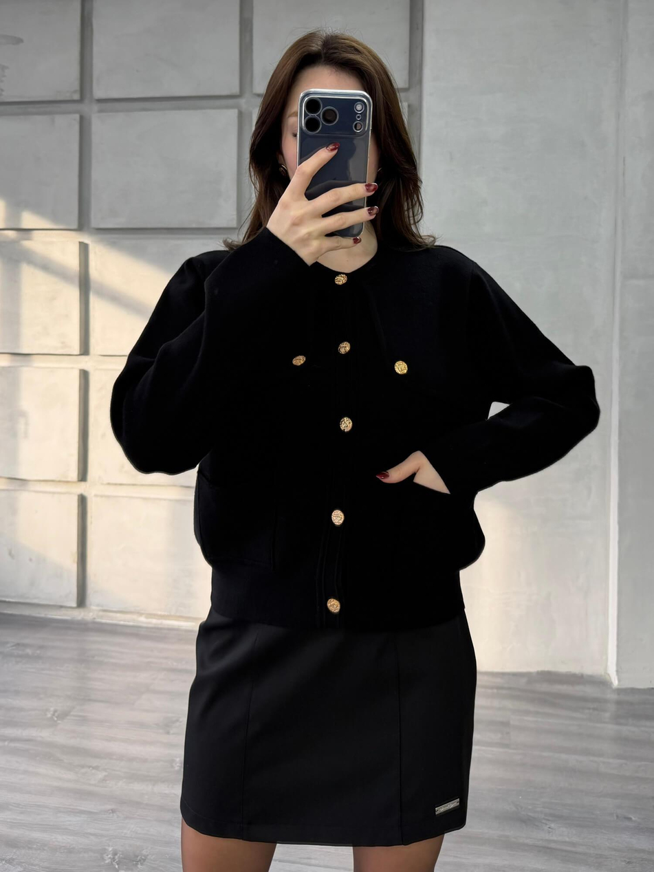 Omuzları Düğme Detaylı Cepli Hırka 140360 SiyahCoral