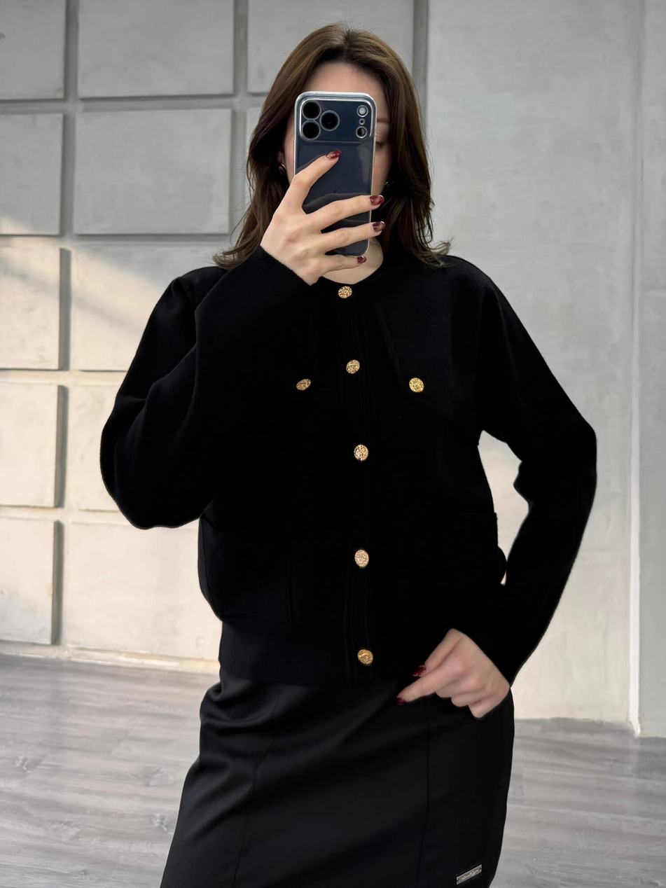 Omuzları Düğme Detaylı Cepli Hırka 140360 SiyahCoral