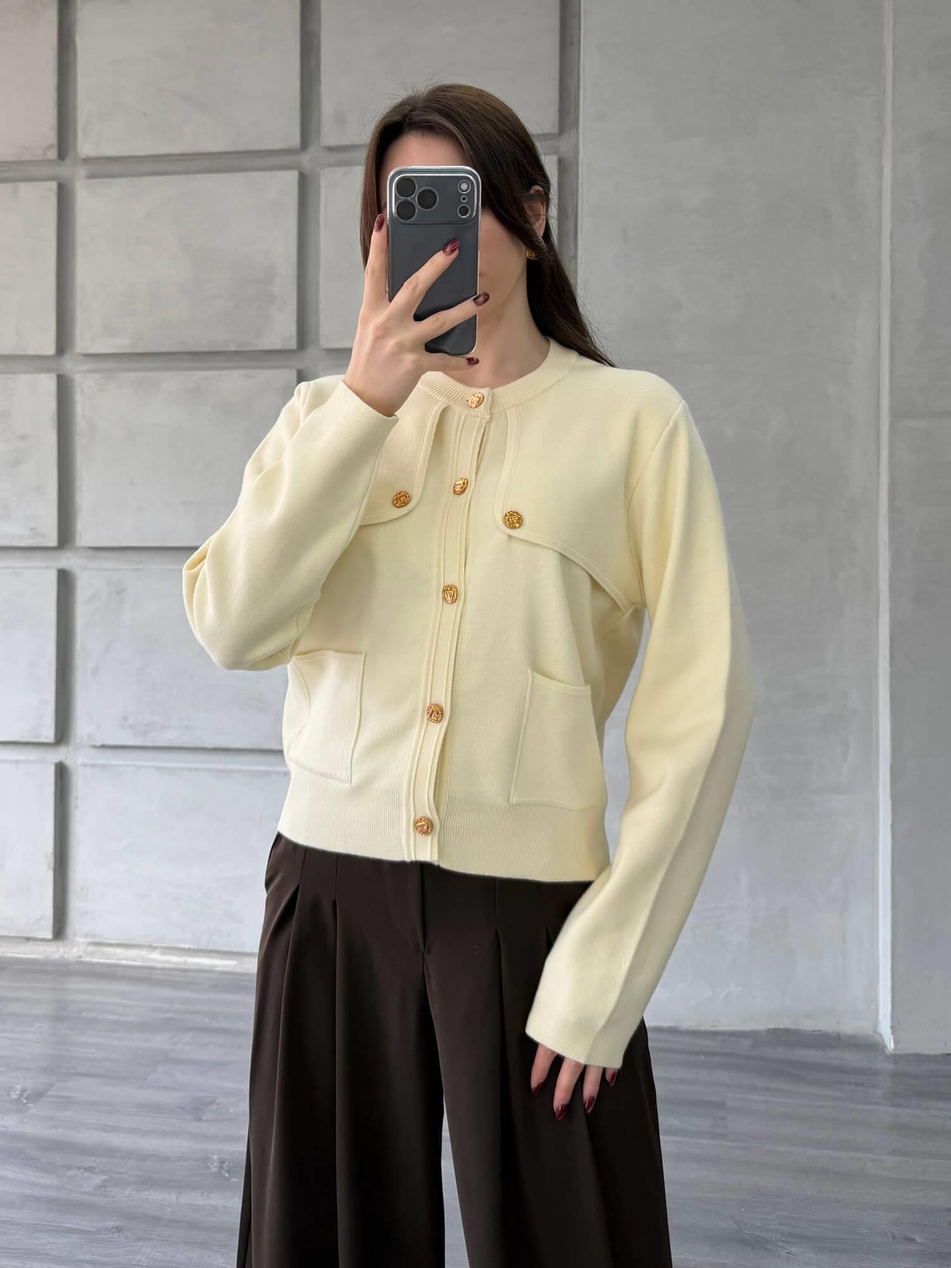 Omuzları Düğme Detaylı Cepli Hırka 140360 VanilyaCoral