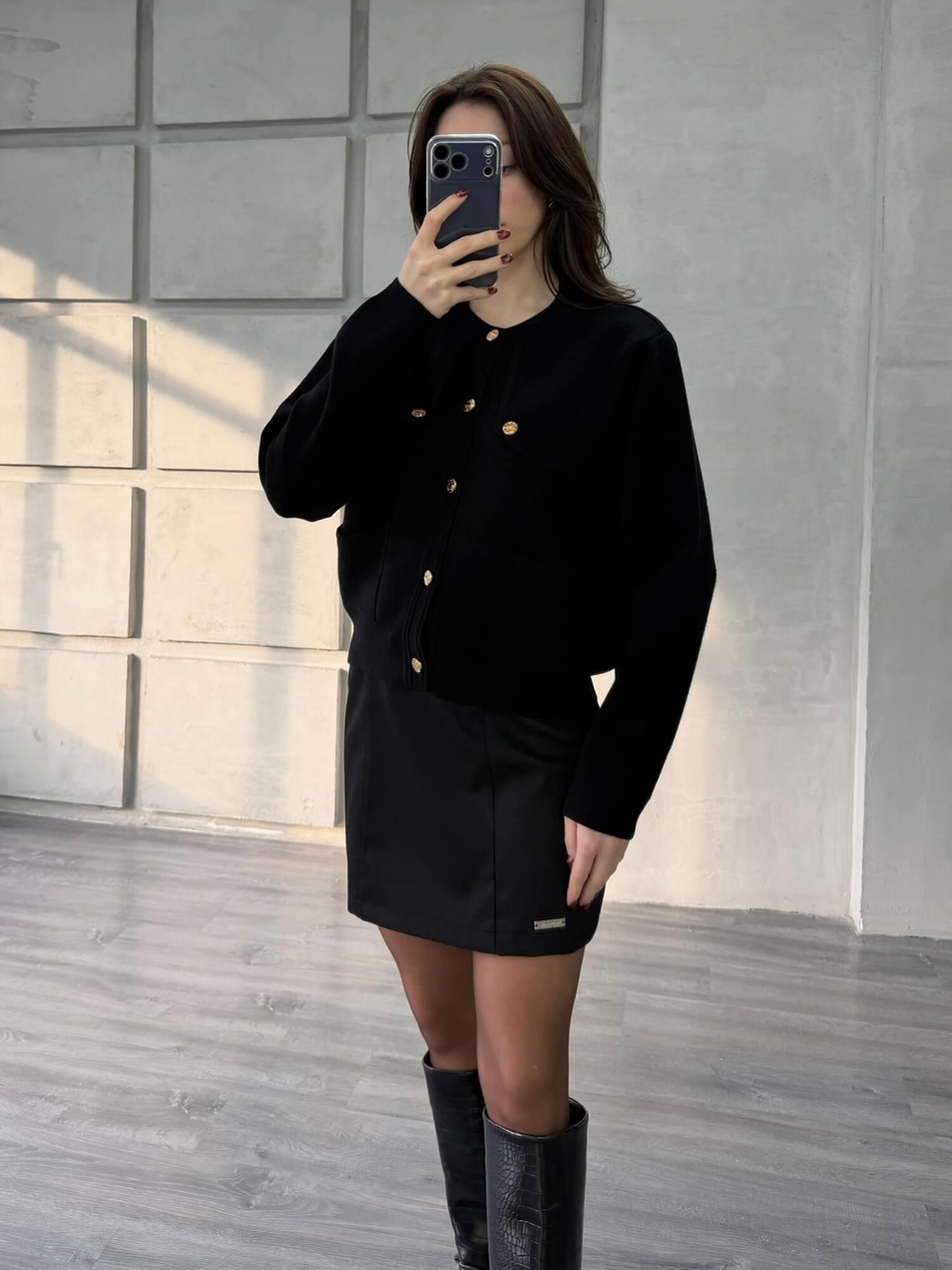 Omuzları Düğme Detaylı Cepli Hırka 140360 Siyah