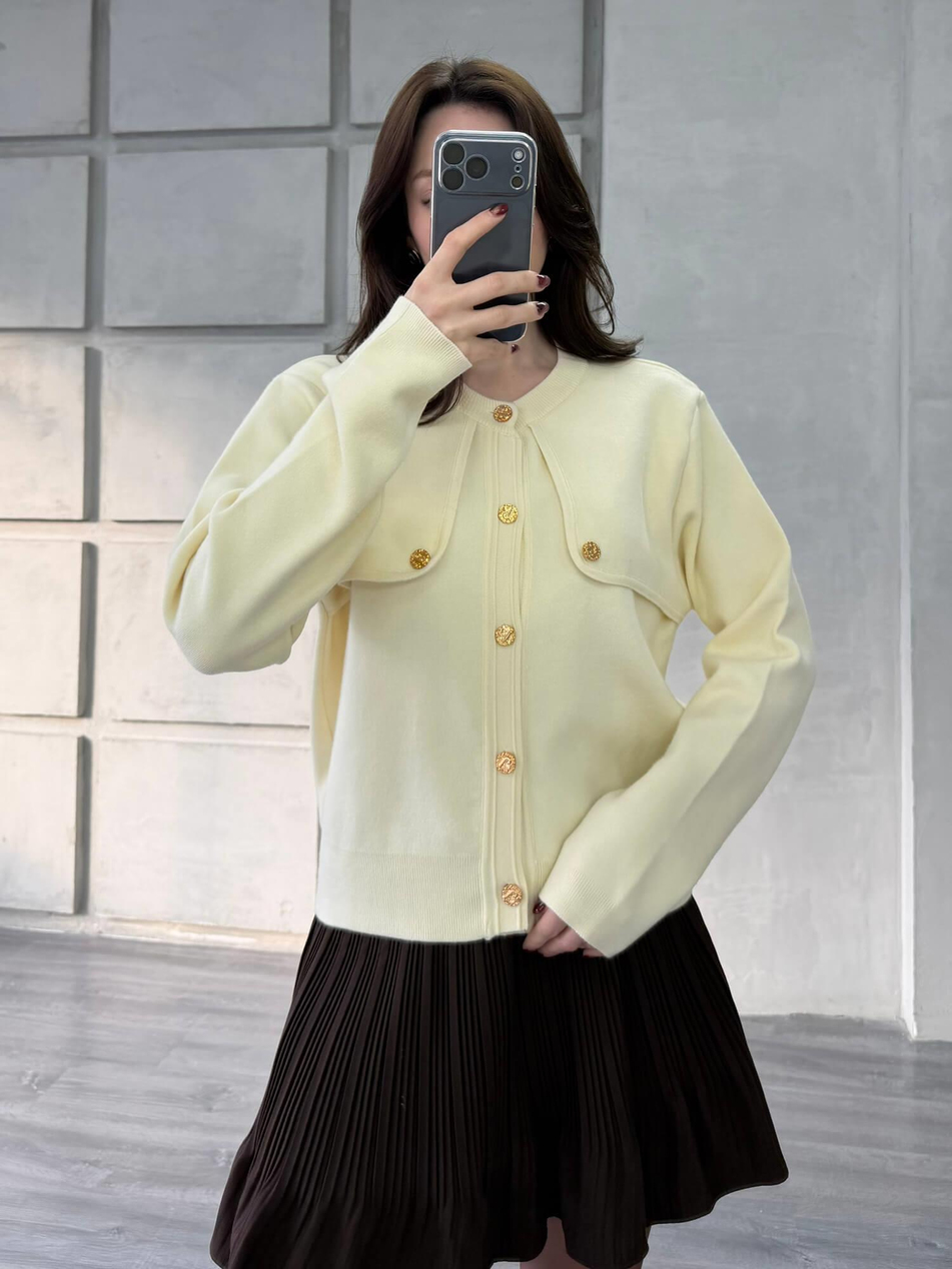 Omuzları Düğme Detaylı Cepsiz Hırka 140360-1 VanilyaCoral