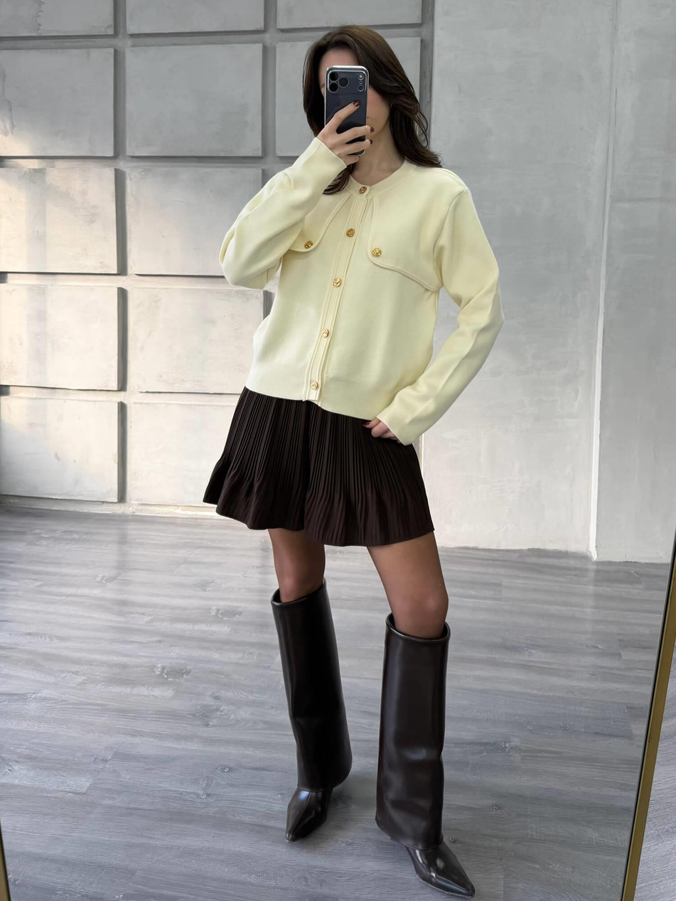 Omuzları Düğme Detaylı Cepsiz Hırka 140360-1 Vanilya