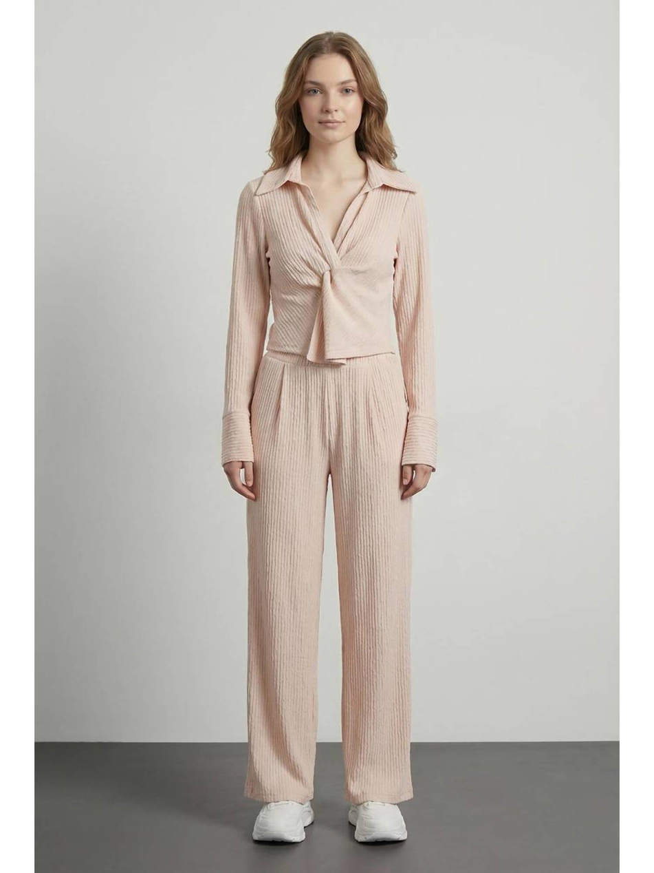 Önü Düğümlü Kırışık Bluz Blz01711 BejCoral