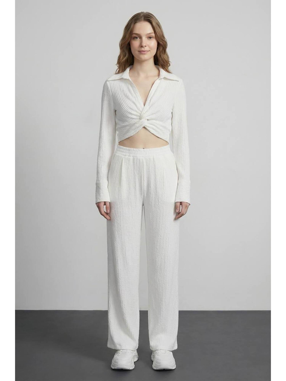 Önü Düğümlü Kırışık Bluz Blz01711 EkruCoral