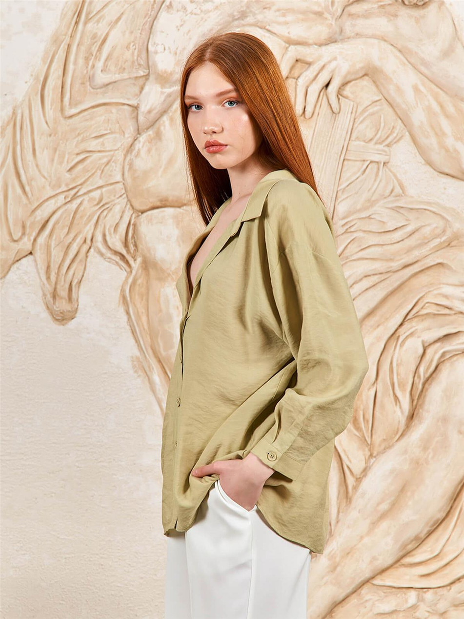 Oversize Gömlek Açık Yeşil-Coral