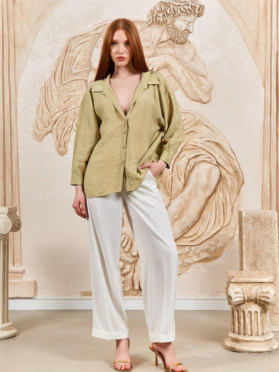 Oversize Gömlek Açık Yeşil-Coral