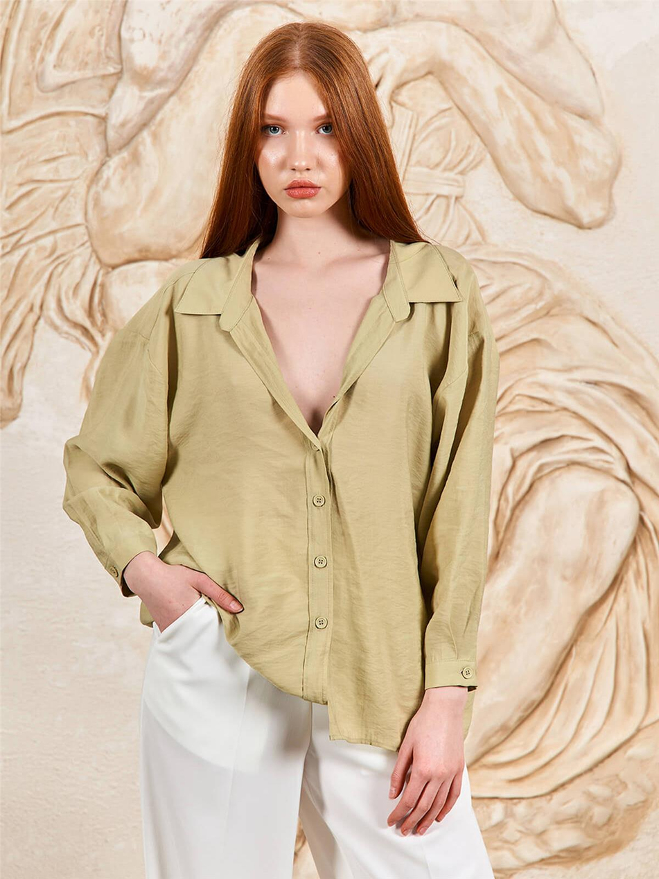 Oversize Gömlek Açık Yeşil-Coral