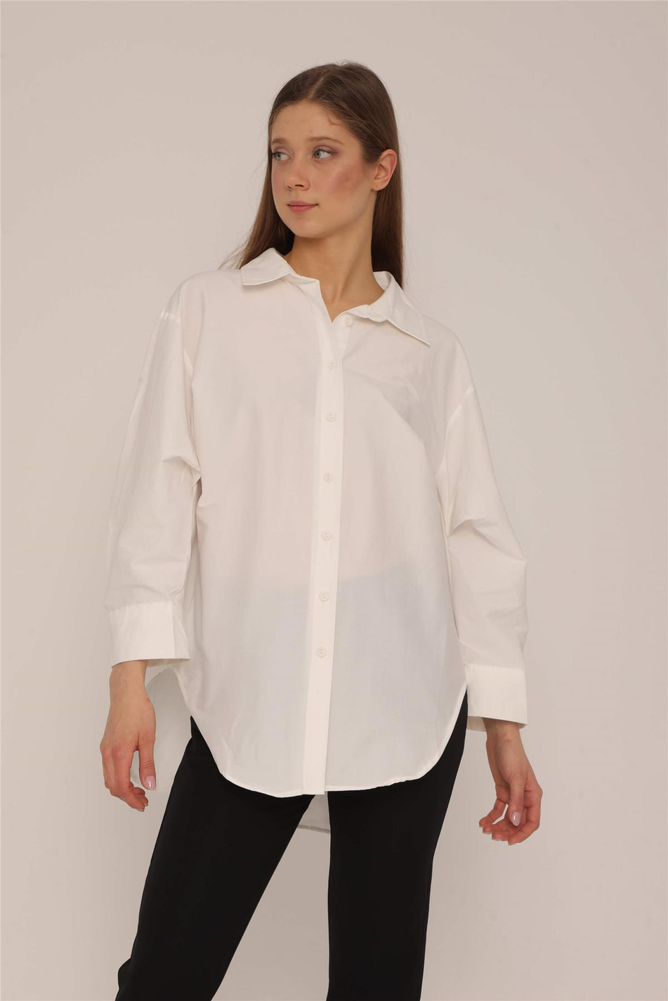 Oversize Gömlek Beyaz-Coral